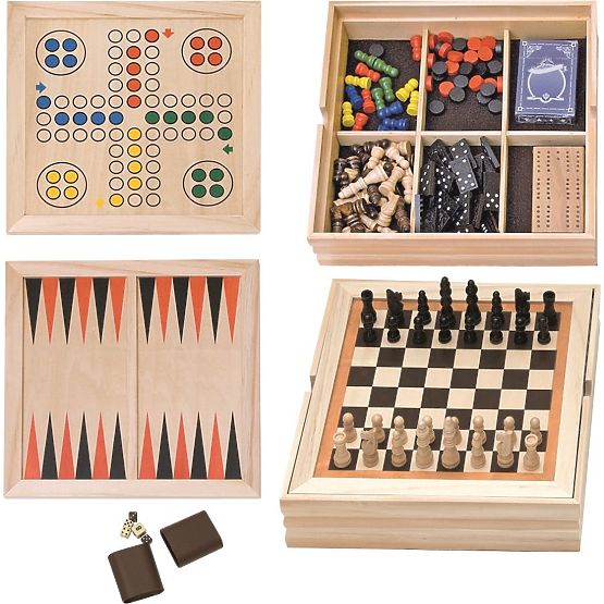 Set of Games in a Wooden Box