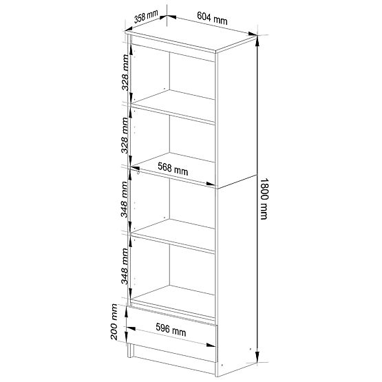 SHELF R60 1DR 4SH CLP PK WHITE