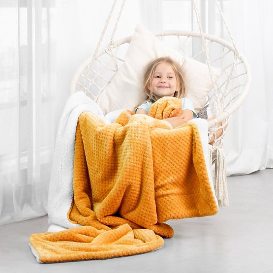 SHLEEPY Orange Throw with Jacquard Pattern Classic Style 170x210