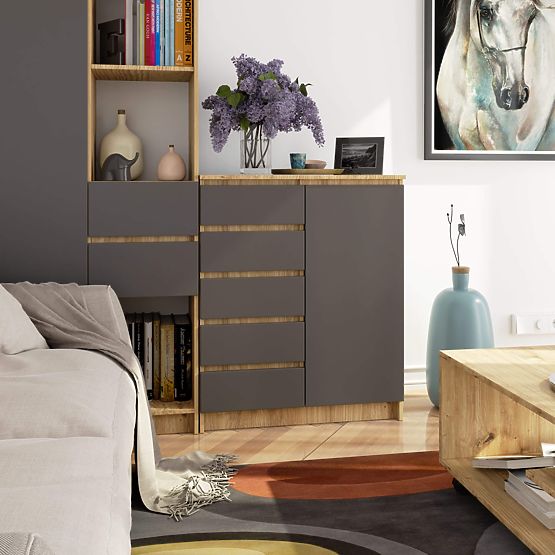 SIDEBOARD K80 1D 5DRW PK OAK ARTISAN / GRAPHITE GRAY