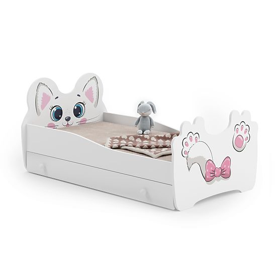 Single Bed Pink Cat 140x70 with Drawer