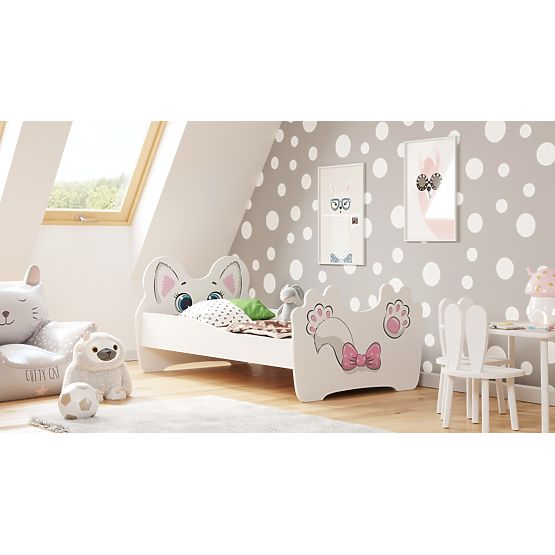 Single Bed Pink Cat 160x80 with Mattress