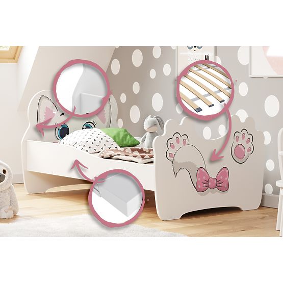Single Bed Pink Cat 160x80 with Mattress