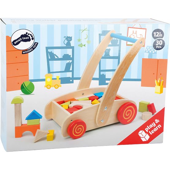 small foot Wooden Walker with Blocks in a Cart