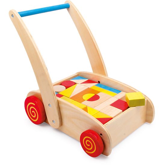 small foot Wooden Walker with Blocks in a Cart