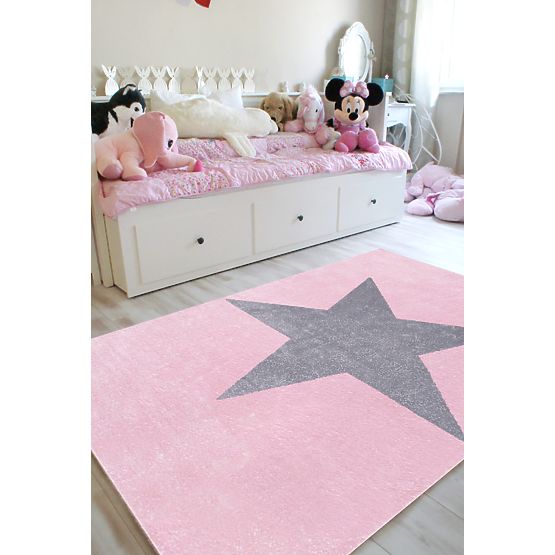 STAR Children's Rug - Pink/Silver-Grey
