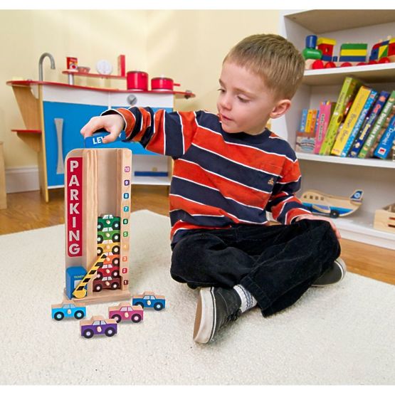 Stackable parking garage with toy cars