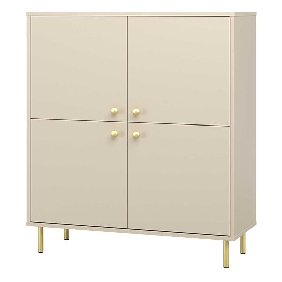 Tall Four-Door Sideboard Venus Cashmere with Gold Metal Legs