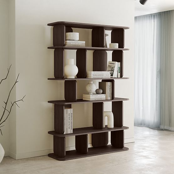 Tall, Rounded Tulumo Shelf, Walnut Villa