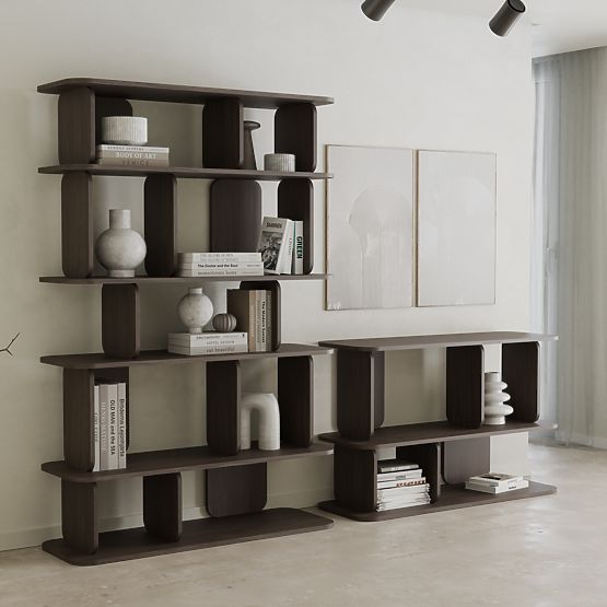 Tall, Rounded Tulumo Shelf, Walnut Villa