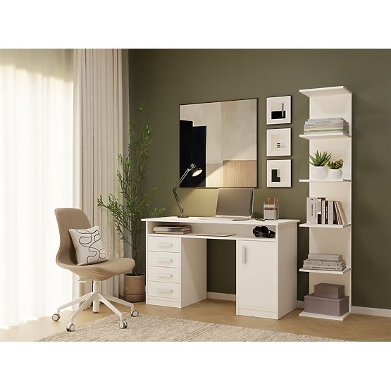 TALL WHITE SHELF 6P 180 cm 6 Shelves for Books and Documents for Office and Living Room