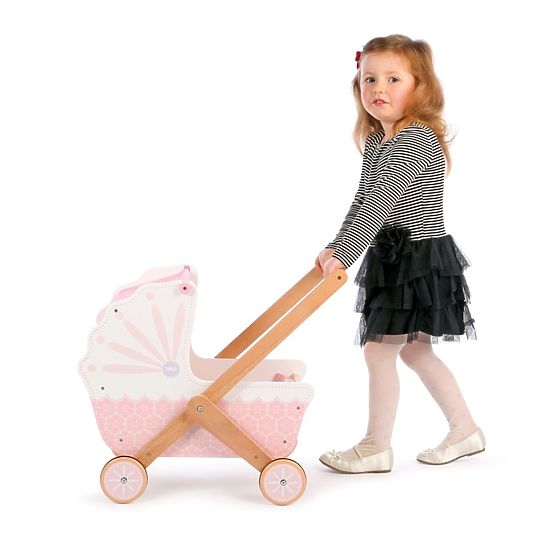 Tidlo Wooden Doll Stroller Pink