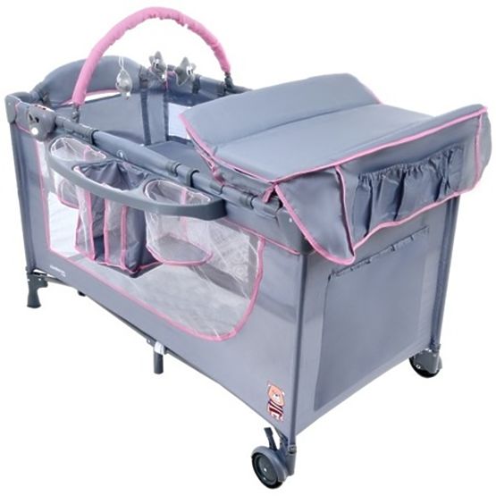 Travel cot Comfort Plus - gray-pink