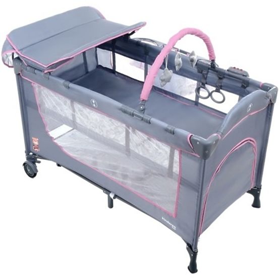 Travel cot Comfort Plus - gray-pink