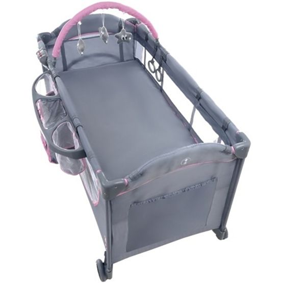 Travel cot Comfort Plus - gray-pink