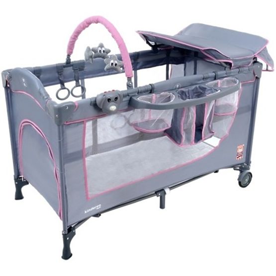 Travel cot Comfort Plus - gray-pink