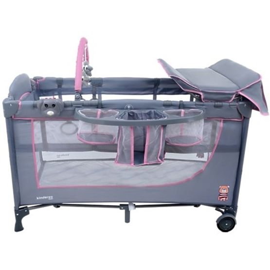 Travel cot Comfort Plus - gray-pink