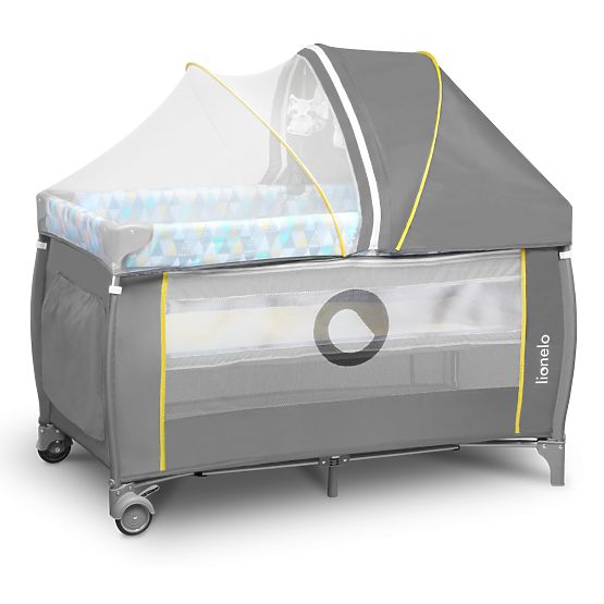 Travel cot Sven Plus - grey-yellow