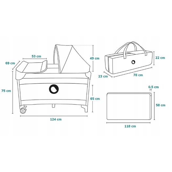 Travel cot Sven Plus - grey-yellow