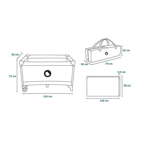 Travel cot Stefi - Green Turquoise