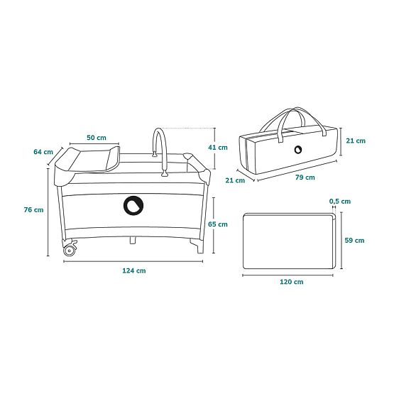Travel cot with changing table - gray