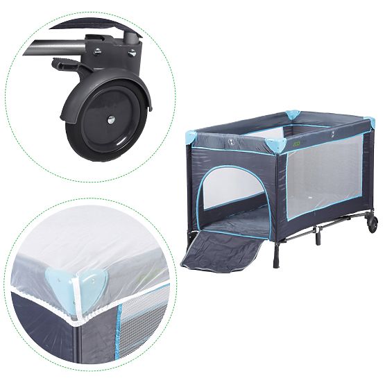 Travel cot with mattress - navy blue