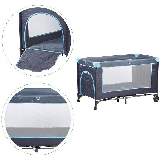 Travel cot with mattress - navy blue