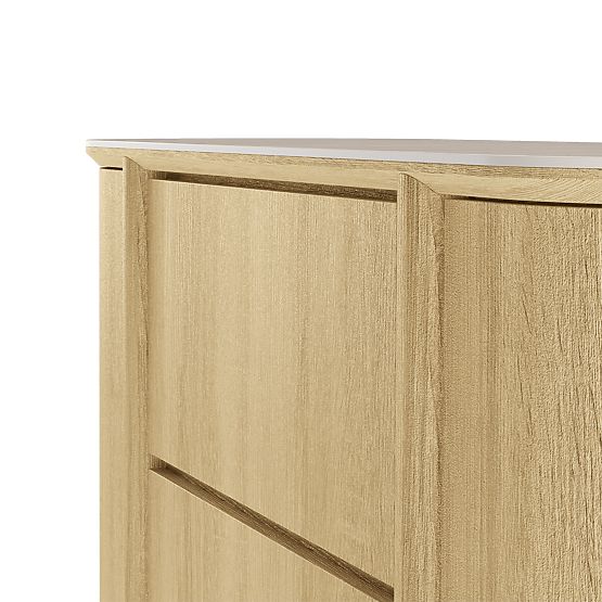 Two-Door Sideboard with Drawers Segretto, Rounded, Natural Oak, Travertine
