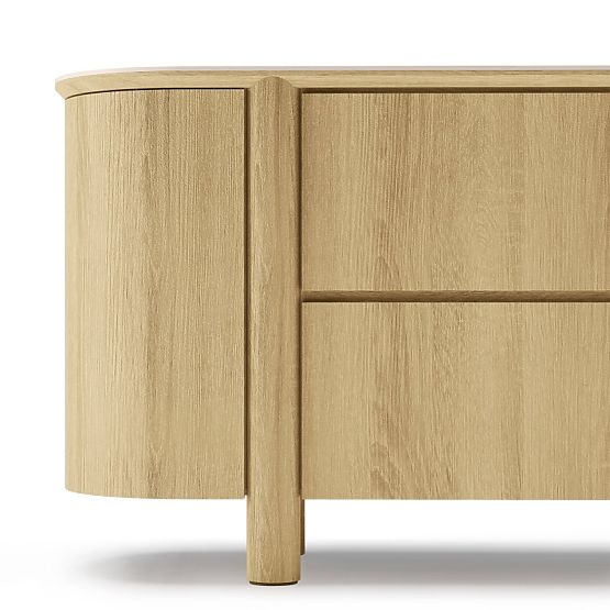 Two-Door Sideboard with Drawers Segretto, Rounded, Natural Oak, Travertine