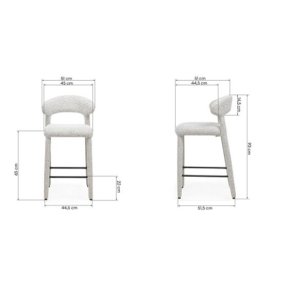 Upholstered Bar Stool Hiroki, Beige-Grey Melange
