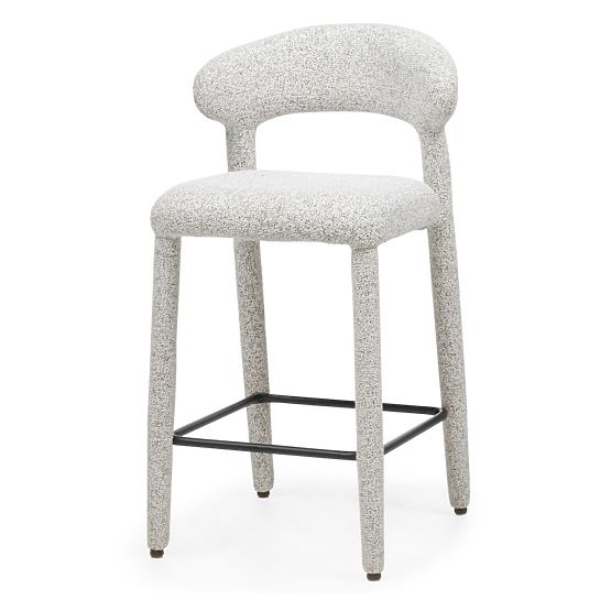 Upholstered Bar Stool Hiroki, Beige-Grey Melange