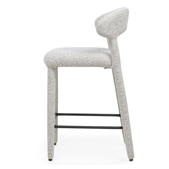 Upholstered Bar Stool Hiroki, Beige-Grey Melange