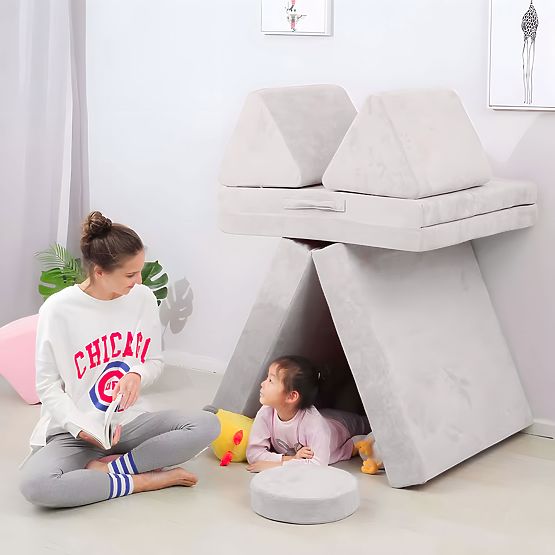 Large Modular Folding Sofa for Kids DIY 8 Soft Cushions - Gray ECOTOYS