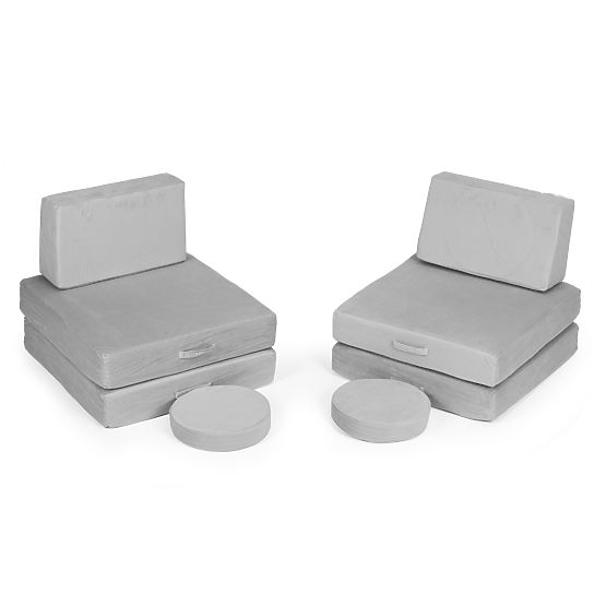 Large Modular Folding Sofa for Kids DIY 8 Soft Cushions - Gray ECOTOYS