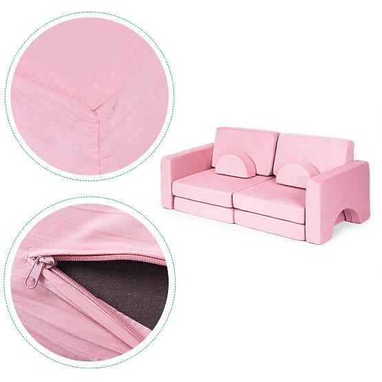 Large Modular Folding Sofa for Children for 2 Persons DIY 10 Soft Cushions - Pink ECOTOYS