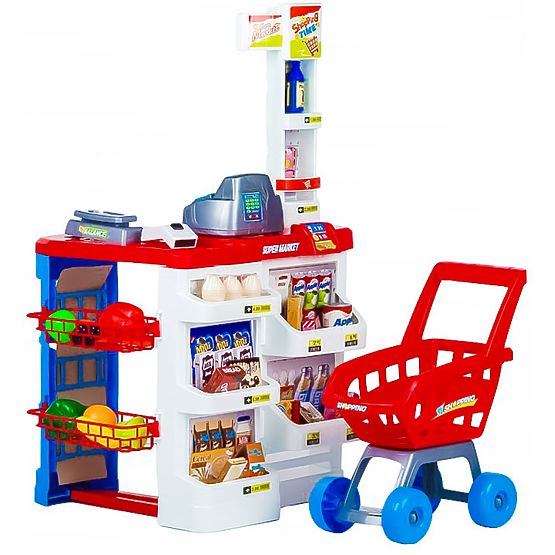 Large Store with Cash Register Supermarket Stand for Kids with Cash Register, Scale, and Scanner