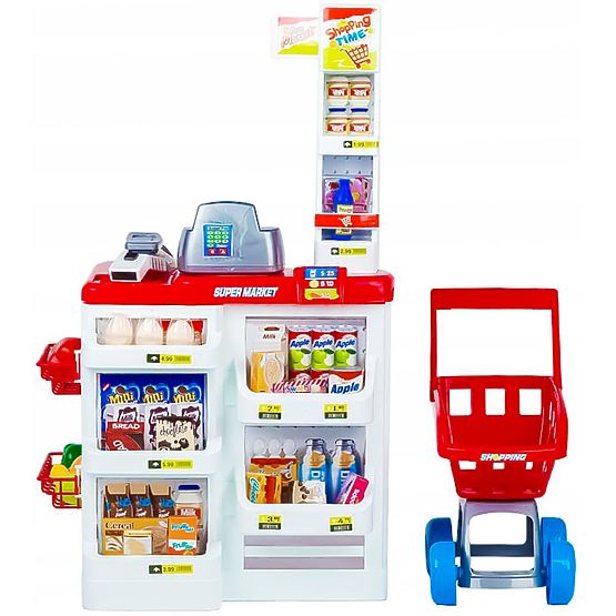 Large Store with Cash Register Supermarket Stand for Kids with Cash Register, Scale, and Scanner