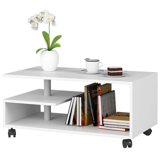 VINI WHITE COFFEE TABLE ON WHEELS