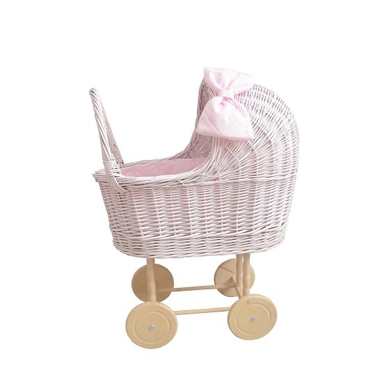 High wicker pram for dolls - pink