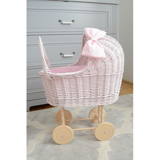 High wicker pram for dolls - pink