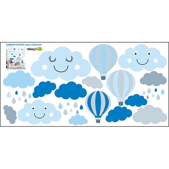 Wall Decoration - Grey-Blue Clouds and Balloons