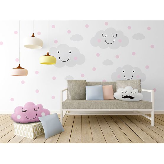 Wall decoration - happy clouds + pink dots