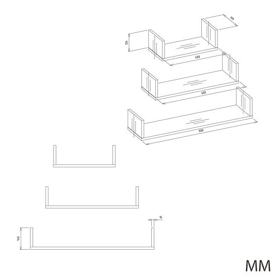 Wall-Mounted Hanging Shelf MOBI 3P WHITE