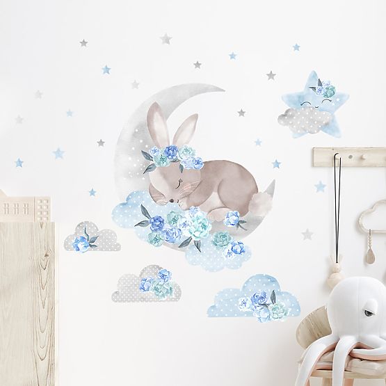 Wall sticker Sleeping Rabbit - blue