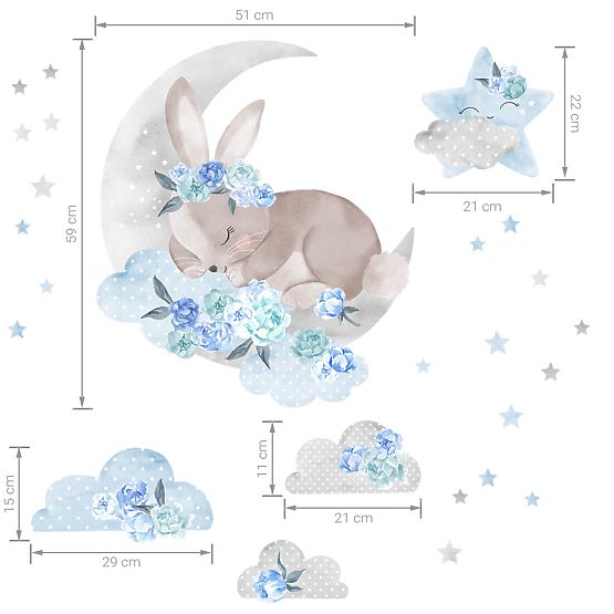 Wall sticker Sleeping Rabbit - blue