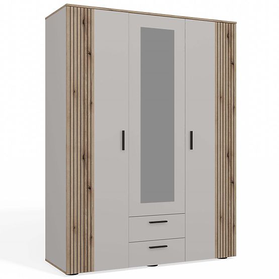WARDROBE AVA 150 CM MIRROR 2 DRAWERS GROOVED FRONT OAK EVOKE CASHMERE BEIGE