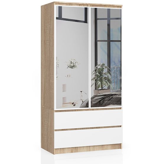 WARDROBE S90 2D 2SZ 2 MIRROR CLP PK SONOMA / WHITE
