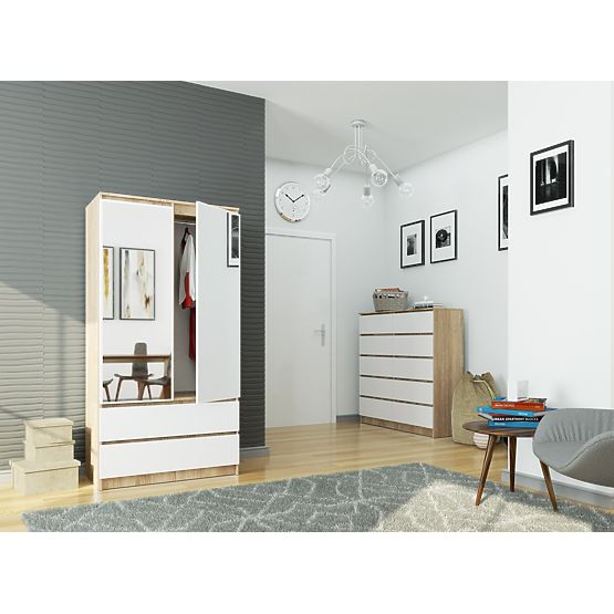 WARDROBE S90 2D 2SZ 2 MIRROR CLP PK SONOMA / WHITE