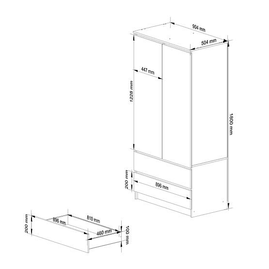 WARDROBE S90 2D 2SZ 2 MIRRORS CLP PK WHITE / SONOMA
