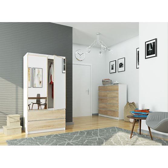 WARDROBE S90 2D 2SZ 2 MIRRORS CLP PK WHITE / SONOMA
